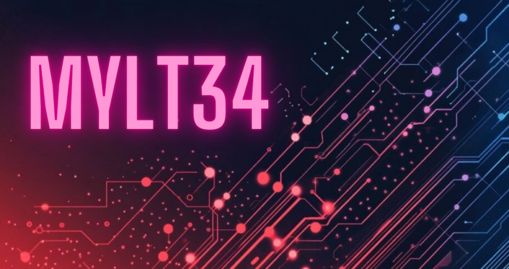 Graphic illustrating MYLT34 investment concept with charts and currency symbols