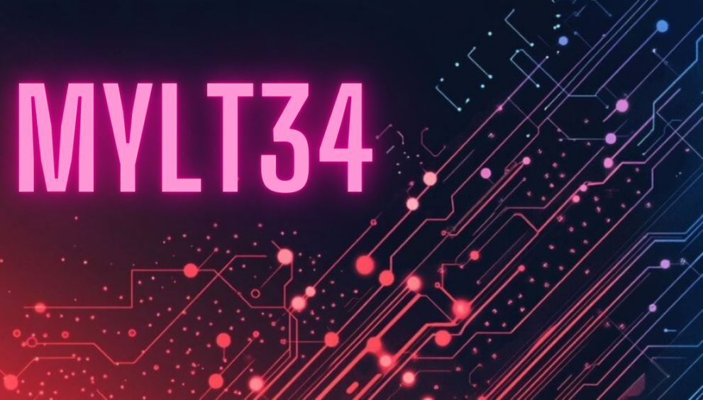 Graphic illustrating MYLT34 investment concept with charts and currency symbols