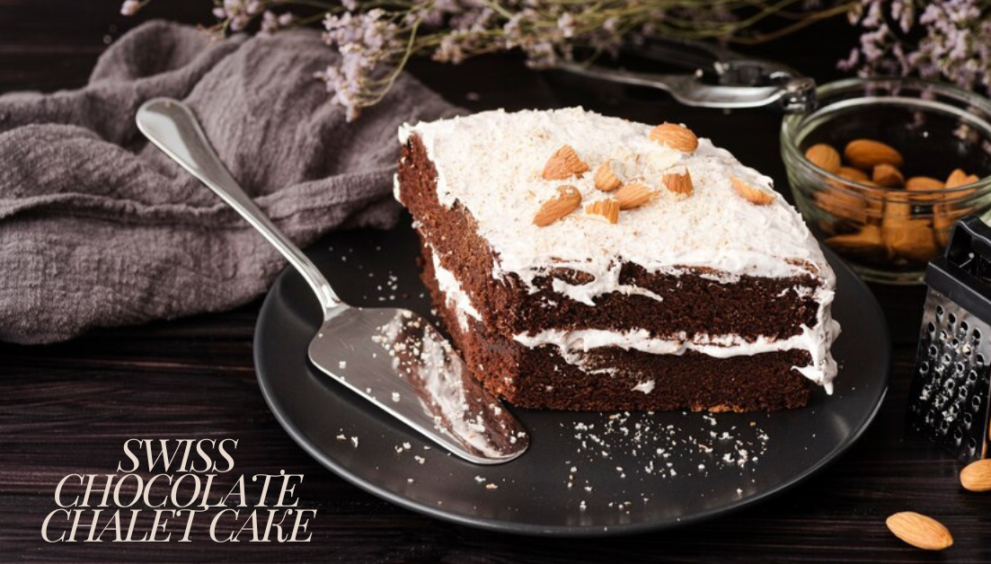 Swiss Chocolate Chalet Cake with rich chocolate layers and Alpine-inspired decorations