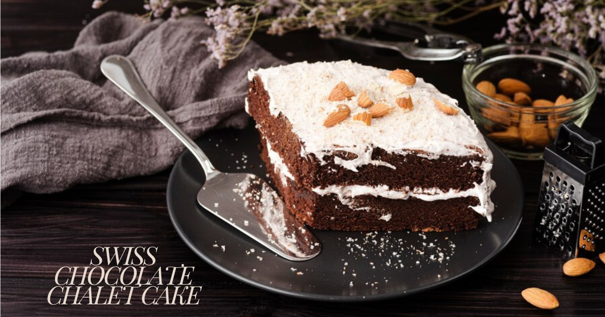 Swiss Chocolate Chalet Cake with rich chocolate layers and Alpine-inspired decorations