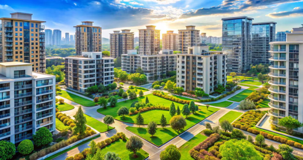 Real estate agent presenting a property to potential buyers