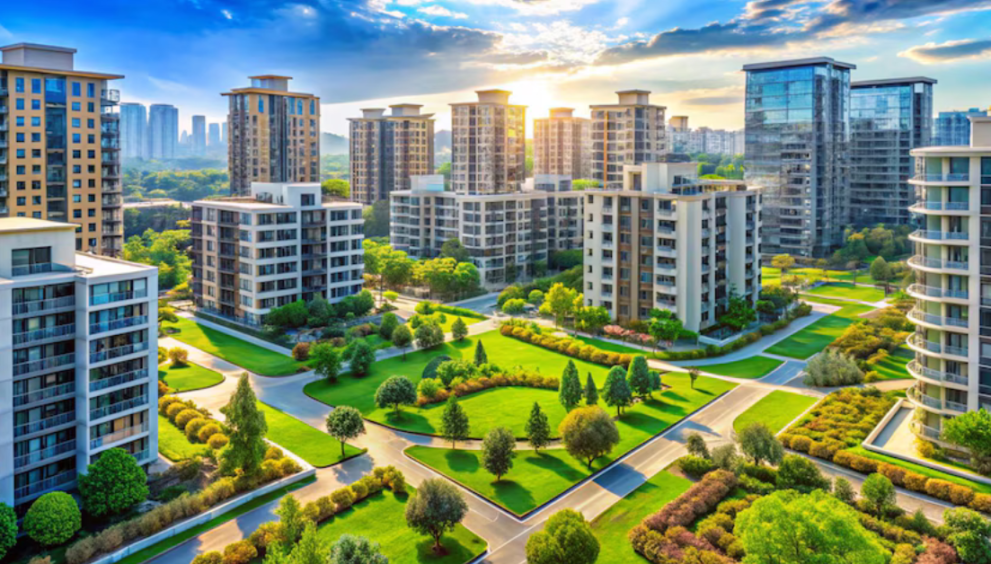 Real estate agent presenting a property to potential buyers